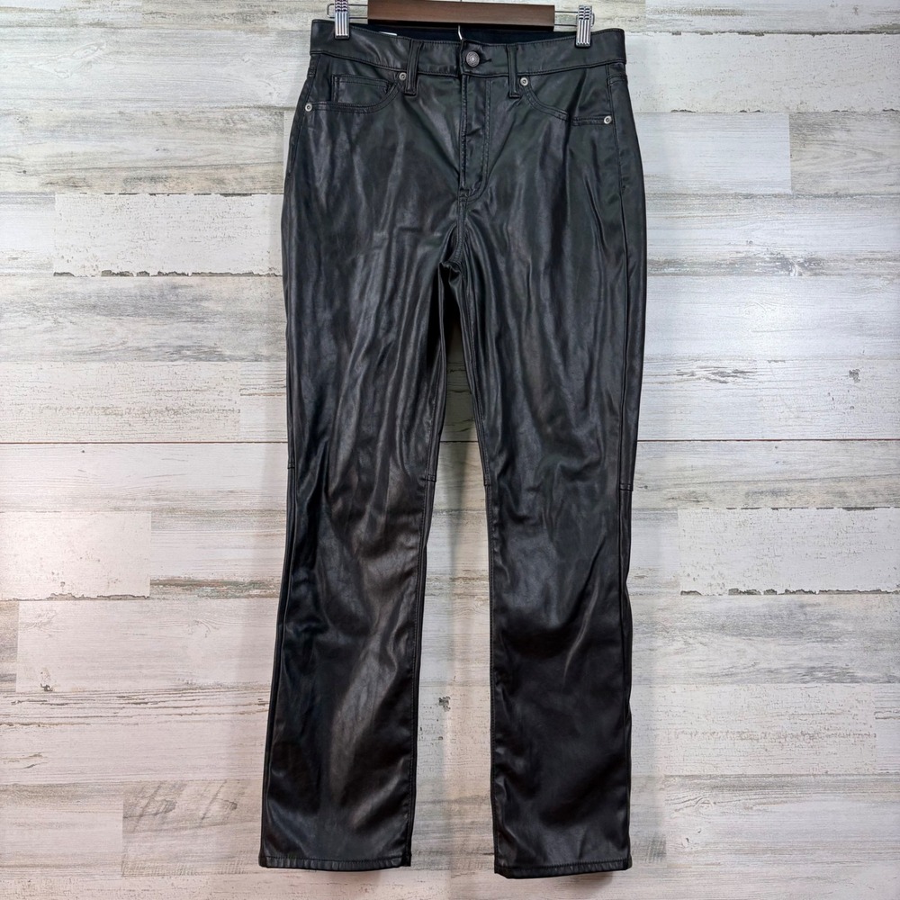 Gap Vintage Slim‎ High Rise Black Faux Leather Pants Womens 30 8R Goth Moto Edgy